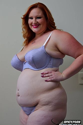 large fat belly, detailed cute face, obese, white woman, massive fat thighs