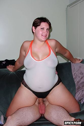 pussy fucking, white, huge saggy tits, fat belly, sitting on couch