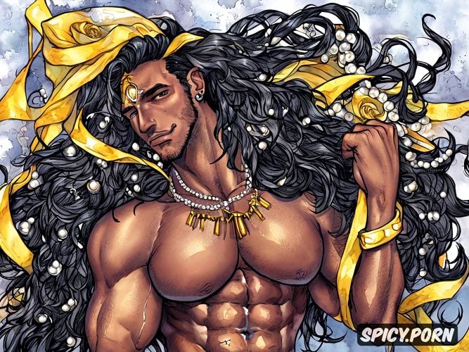 yellow ribbons, black hot man, pearls, pretty extremely handsome face