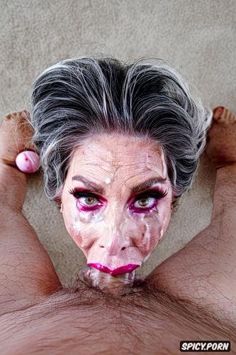 wide open eyes, messy make up1 2, 65 years old, pink1 3, huge white dick1 4