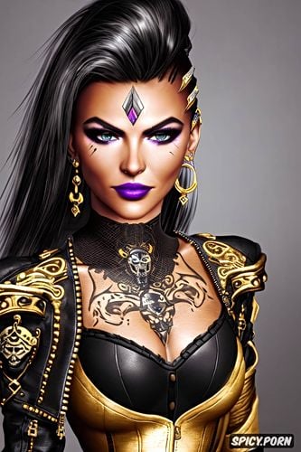 masterpiece, sombra overwatch beautiful face pirate wench tight low cut black leather corset black pirate jacket silver and gold pirate earrings and necklace tattoos milf