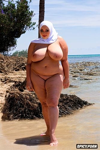 huge tits, plain background, hijab, beach nude, always framed from forehead to thighs