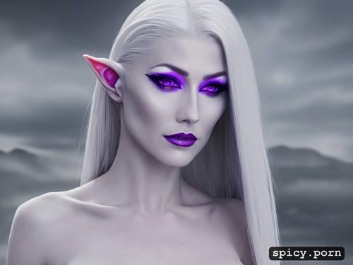 perfect slim albino female elf, white eyebrows, full body, white eyelashes