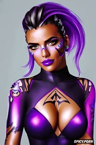 sombra overwatch star wars halloween costume beautiful face chest tattoos milf