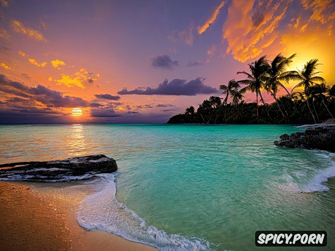 full moon, hiqh quality picture, nude, naked, sunrise, palm island in the background