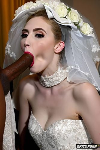 wedding dress, 18 years old, big eyes, humongous, spit on face