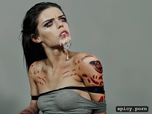 cum dripping from mouth1 2, hanging in the air, model face, super fit model