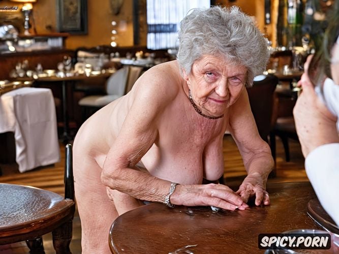 age 80 scottish, sharp detail, naked old woman sucking ass, restaurant
