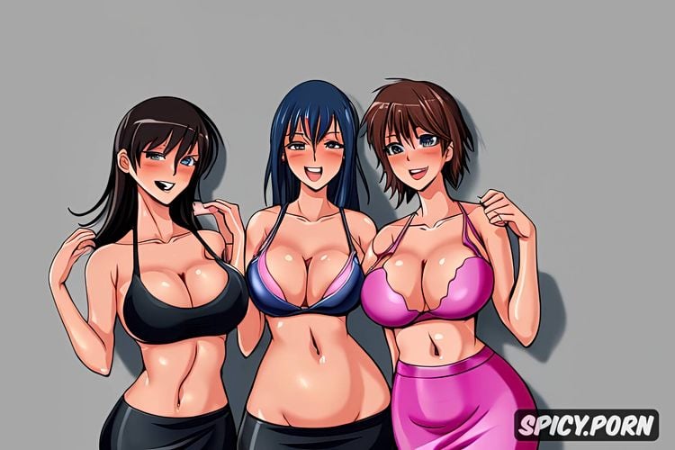 innocent, tiny, highres, frontal view, shy, friends, three pretty tiny teens