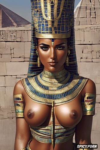femal pharaoh ancient egypt egyptian pyramids pharoah crown royal robes beautiful face topless