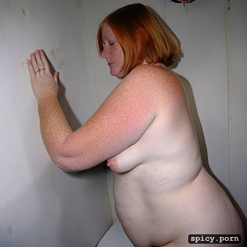 ginger, pale skin, flat chest, thick curvy body, big ass, 18 yo