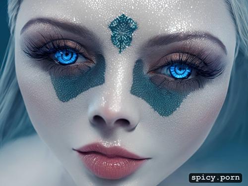seductive, extra detailed big blue eyes, detailed body, view pussy underwater