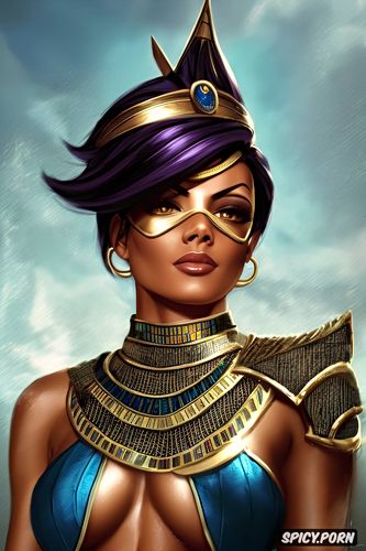 ultra detailed, tracer overwatch female pharaoh ancient egypt pharoah crown royal robes beautiful face portrait muscles