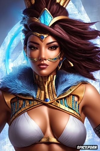 tracer overwatch female pharaoh ancient egypt pharoah crown royal robes beautiful face portrait muscles