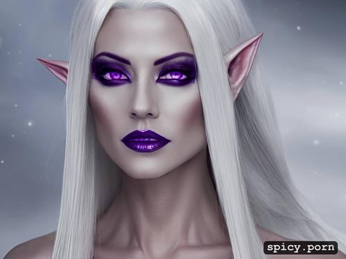 23 yo, perfect slim albino female elf, long straight white hair