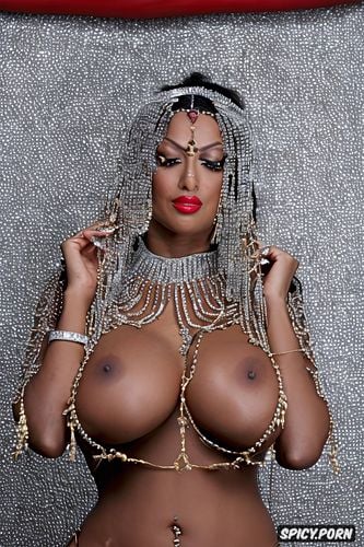 gigantic perfect boobs, front view, gold and silver and ruby jewellery