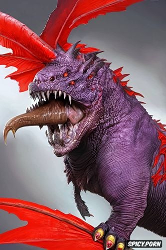 purple and red colour, horrible monster with big dick