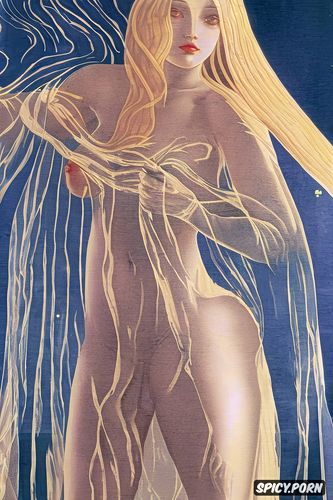 nude blonde nymph woman dressed in chiffon style greek cloths