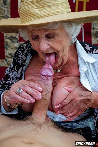 blowjob, cute, depth of field, old lady cook sucking long dick