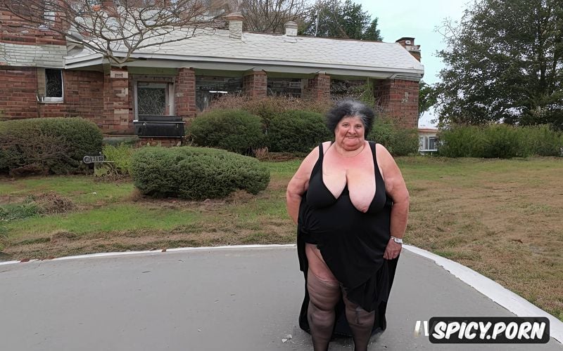 pissing on the floor, saggy tits, wrinkled, topless, ssbbw, spread legs on abandoned hospital