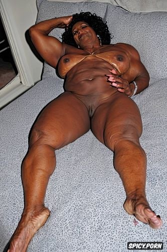 ultra dark skin, huge ass, ebony granny, bodybuilder, lying