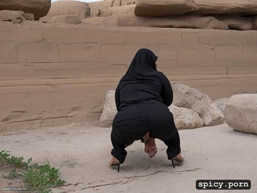 bbw, sexy egyptian clothing, huge ass, huge boobs, squatting for photo