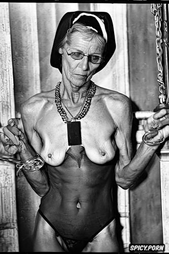 extremely old grandmother, ribs showing, glasses, extremely skinny