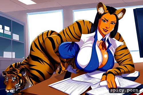 large ass, milf, tiger woman, 40 yo, business suit, busty, giant breasts