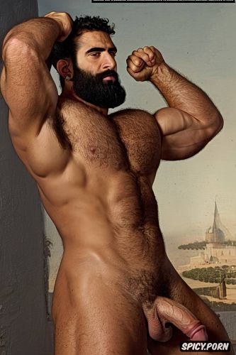 arab man super handsome muscular strong beard tattooed arms something super muscular body perfect physique tanned spectacular naked large erect penis beautiful super large