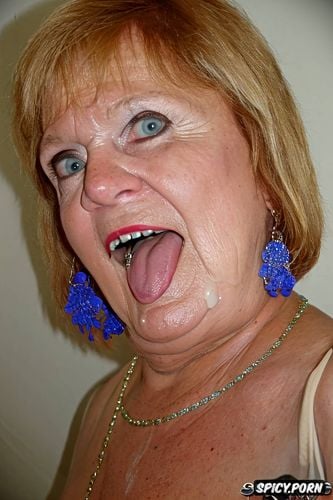 busty old granny, very detailed elegant face, huge cum on face