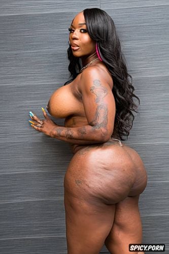 perfect anatomy, hyper detailed, pretty face, ebony, naked, huge massive butt