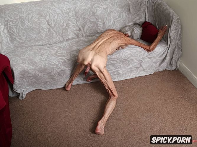 naked, very old granny, spreading legs, ninety, zombie, couch