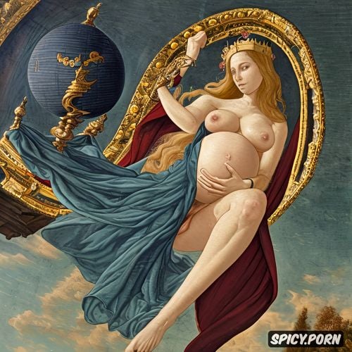 middle ages painting, pregnant, medieval, holding a globe, classic
