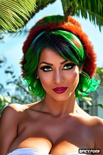 latina milf, green hair, medium boobs, tall, short hair, vibrant