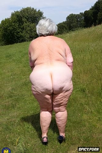 very old granny, open legs, rear view, bbw, shaved, open butt