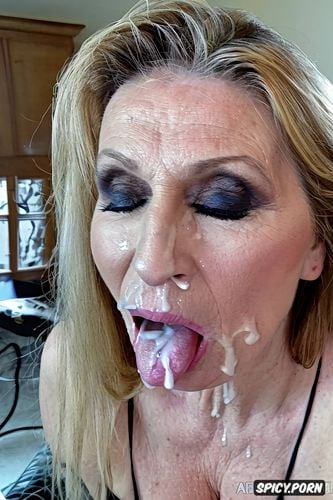 caucasian granny, hdr, massive cumshot, cum pouring oitt of her nose ears and eyes