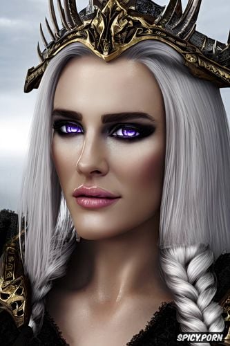 wearing black scale armor, small firm perfect natural tits, dark purple eyes