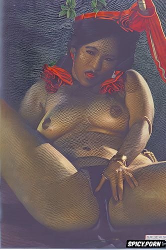 fat thai woman, portrait olivia munn, hairy vagina, wearing red tunic