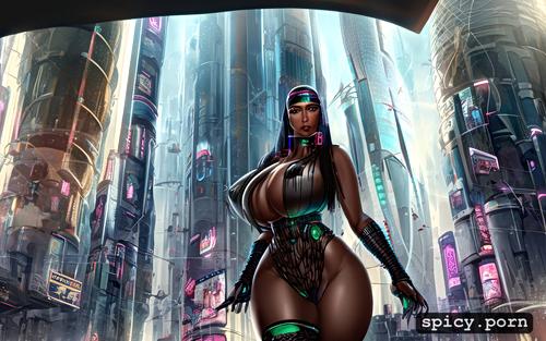 massive ass, style pwcsponson, cyberpunk, style ber00, solo single egyptian woman