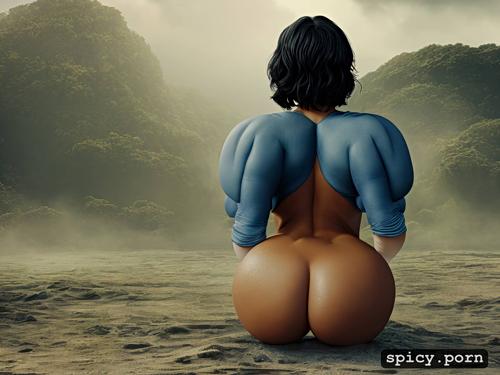 firm round ass, wonder woman, short black hair, naked, 8k, shaved pussy