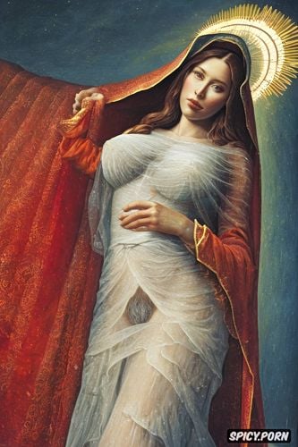 showing one breast, wearing red tunic, paolo uccelli, holiness