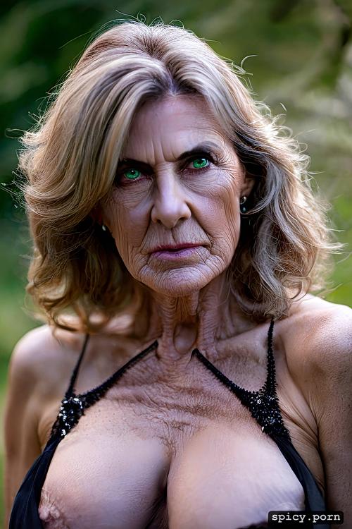 intricate hair, gilf, face with wrinkles, white lady, ugly, natural tits