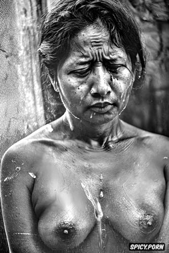 cinematic quality, emotional portrait of a nepali woman in distress confronted by her landlord