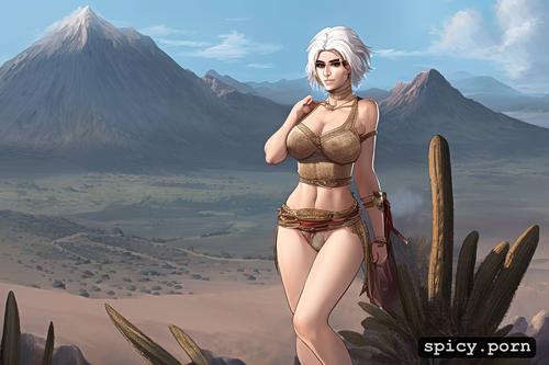standing in the dessert, wearing amor, 8k, realistic, ciri, highres