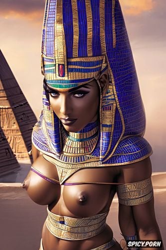 femal pharaoh ancient egypt egyptian pyramids pharoah crown royal robes beautiful face milf topless