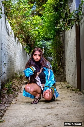 dark dangerous alleyway, exposed possy, must show pussy, pakistani female college student