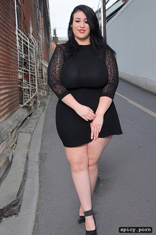 woman, in the street, pretty face, naked, busty, 18 years old