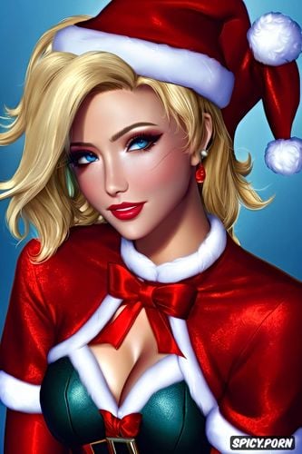 mercy overwatch tight low cut slutty santa costume beautiful face masterpiece