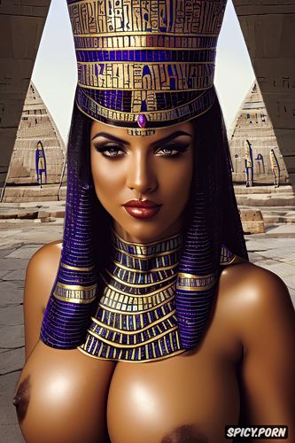 upper body shot muscles, femal pharaoh ancient egypt egyptian pyramids pharoah crown royal robes beautiful face full lips milf topless
