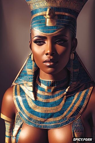 masterpiece, ultra realistic, femal pharaoh ancient egypt egyptian pyramids pharoah crown beautiful face topless